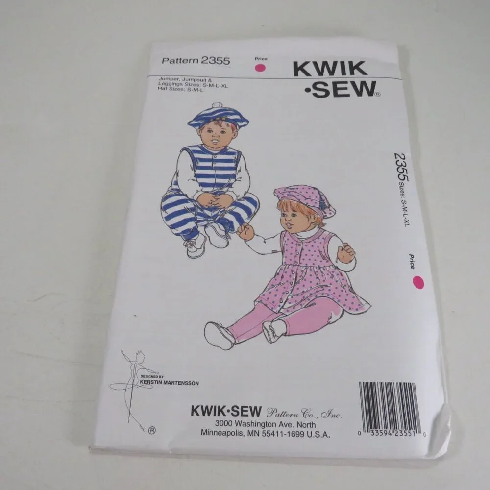 Kwik Sew 2355 Clothing Pattern UNCUT S-XL Baby Hat Bore', Jumper, Jumpsuit, etc